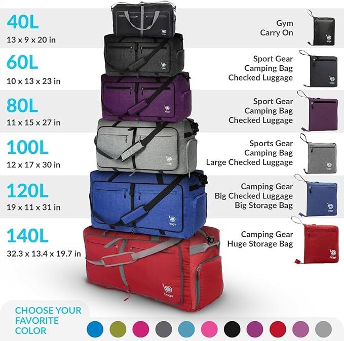 Bago Foldable Duffel Bags for Traveling Women & Men - 60L Medium Packable - Image 9