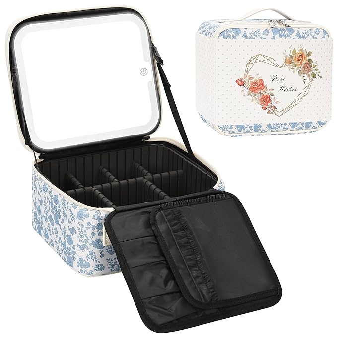 Relavel Travel Makeup Bag with LED Mirror, Portable Cosmetic Train Case with 3 - Image 9