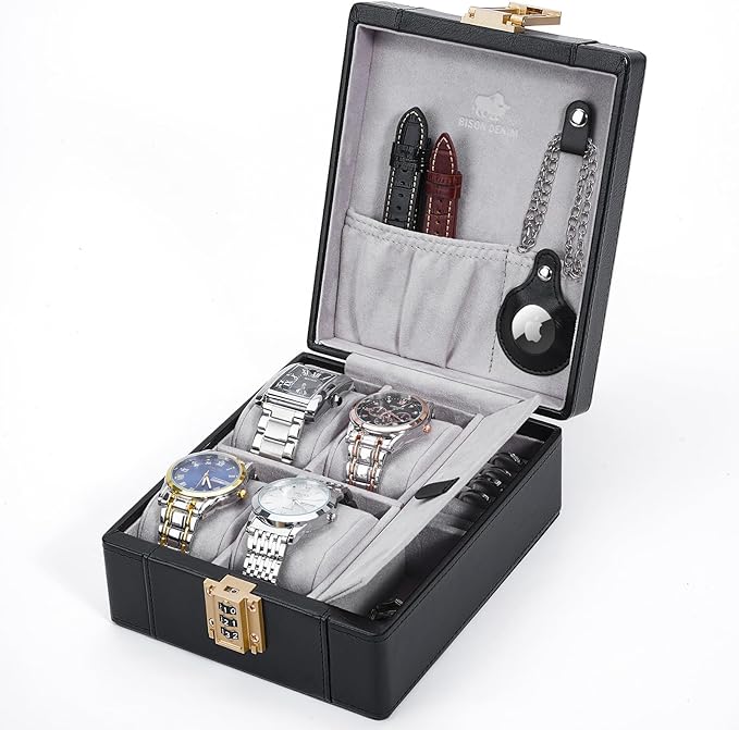 BISON DENIM Watch Box, 4 Watch Travel Case by BISONDENIM