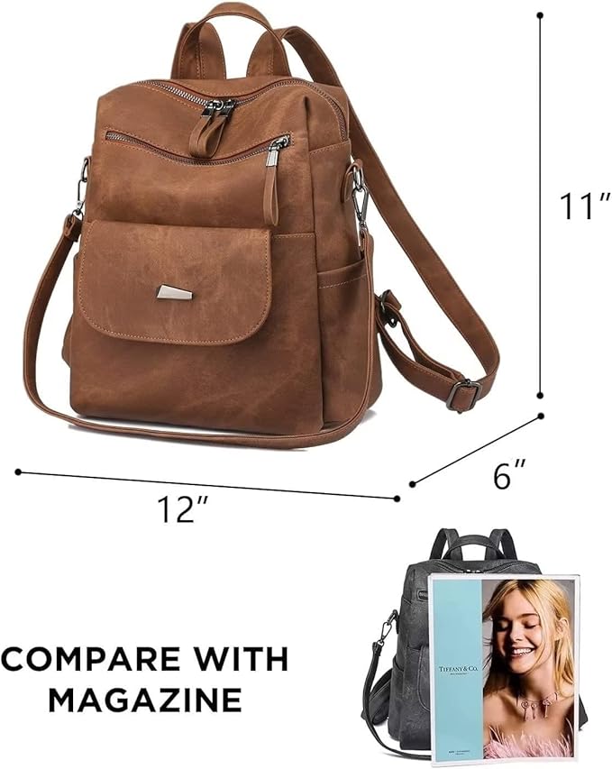 PU Leather Backpack Purse for Women Fashion Multipurpose Design Handbag Ladies - Image 3