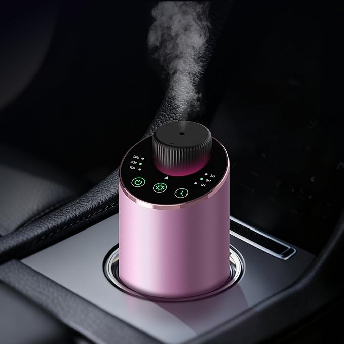 Waterless Essential Oil Diffuser Scent Aromatherapy Diffusers for Home Large Room, Car, Office, Portable Battery Operated Cordless Air Freshener, 4 Timers & 3 Mist Levels, 100ml Capacity (Pink)