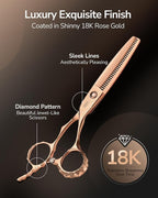 ULG Professional V-Tooth Hair Thinning Scissors Luxury 18K Rose Gold Coated 6.5" Barber Scissors 440C Japanese Stainless Steel Hand-Honed Convex Blades Offset Handles Tension Adjustable, Right-Handed