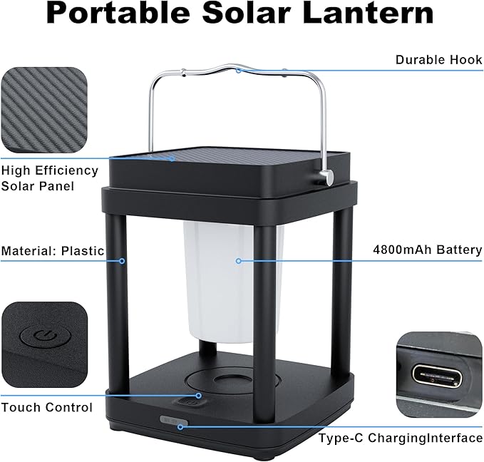 Solar Lantern Outdoor Table Lamp, Touch Control Outdoor Cordless Lantern - Image 4