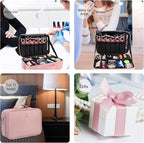 Relavel Makeup Bag Travel Makeup Train Case 13.8 inches Large Cosmetic Case Professional Portable Makeup Brush Holder Organizer and Storage with Adjustable Dividers and Shoulder Strap (Pink)