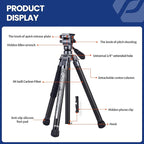 Fotopro Carbon Fiber Travel Tripod 2.2lbs Ultralight 64 Inch Portable Compact - Image 7