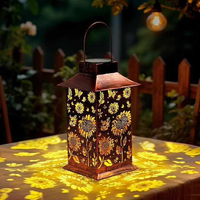 Homemory Sunflower Solar Lanterns Waterproof, Metal Hanging Hollowed-Out Metal by Homemory