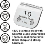 2 Pack Size 10# Detachable Clipper Ceramic Blades, Dog Grooming Clipper Replacement Blades Compatible with Andis Dog Clippers, Wahl KM Series Clippers, Oster A5, Cut Length 1/16"(1.5mm) Silver
