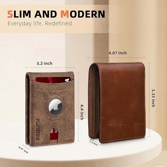 RUNBOX AirTag-Wallet-Mens-Slim-RFID Blocking Wallets Leather - Image 4
