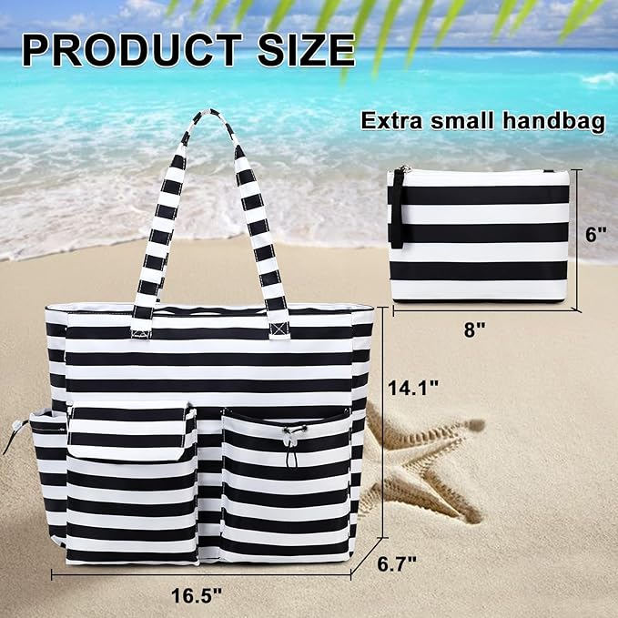LEDAOU Large Beach Tote Bag Women Waterproof Sandproof Zipper Beach Tote Bag - Image 6
