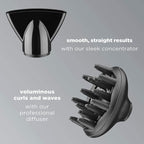 Infiniti PRO by CONAIR Hair Dryer,1875W Blow Dryer with Diffuser and Concentrator,Ceramic Technology,3 Heat & 2 Speed Settings,Cold Shot Button,Black,(Pack of 2)