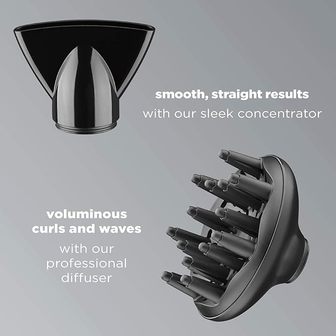 Infiniti PRO by CONAIR Hair Dryer,1875W Blow Dryer with Diffuser and Concentrator,Ceramic Technology,3 Heat & 2 Speed Settings,Cold Shot Button,Black,(Pack of 2)
