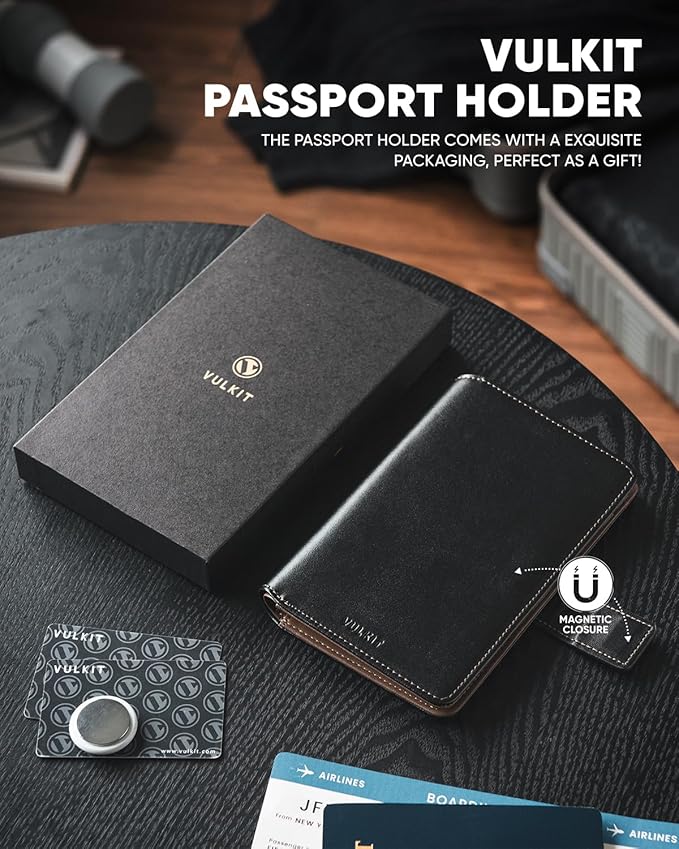 VULKIT Passport Holder with Airtag Holder RFID Blocking Passport Wallet Travel - Image 6