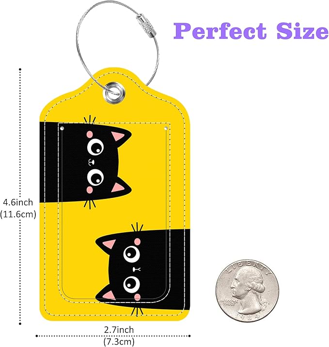 Set of 2 Luggage Tags Two Black Kitten Face Head Leather Suitcases Tag - Image 2