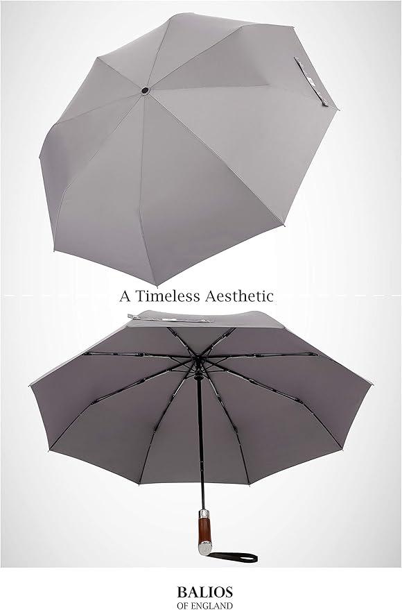 Balios Travel Umbrella Luxurious Golden Hardwood Handle Auto Open & Close - Image 3
