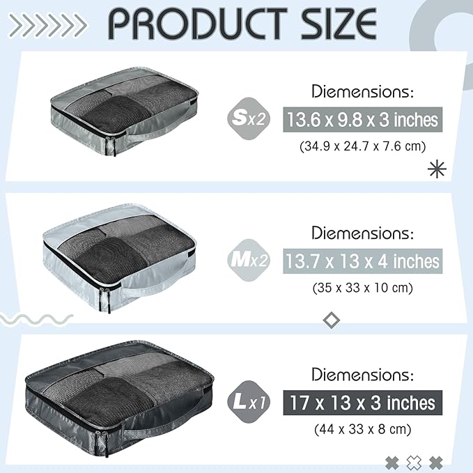 5 Pcs Packing Cubes for Suitcase Large Travel Cubes Carry on Luggage Organizer - Image 2