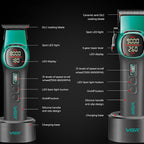 VGR 885 S2 Cordless Barber Clippers and Trimmers Kit, Professional Hair Clippers for Men, Haircut Kit with DLC-Coated Ceramic Blades, 21-Speed Roller, 2 Magnetic Charging Bases, LED Display, Green
