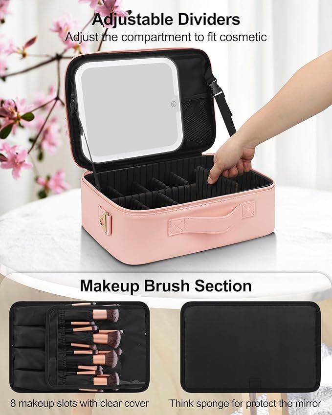 Chomeiu Makeup Bag with LED Mirror, Travel Cosmetic Train Case - Image 3