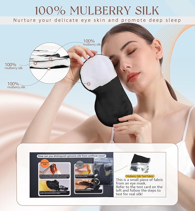 HiRui Silk Sleep Mask, 100% Natural Mulberry Silk of Double-Sided & - Image 2