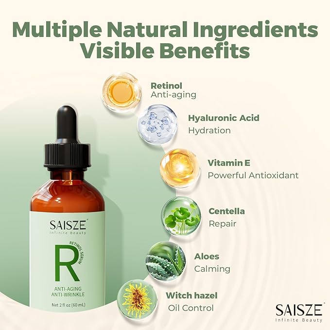 Retinol Face Serum, Anti Aging Face Serum for Fine Lines, Wrinkles & Premature Sun Damage, Skin Care for Resurfacing & Hydration, 2 Fl Oz