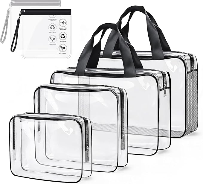 ABSOFINE Clear Toiletry Bag for Travel Size Toiletries, 4 Pack Large Waterproof by ABSOFINE