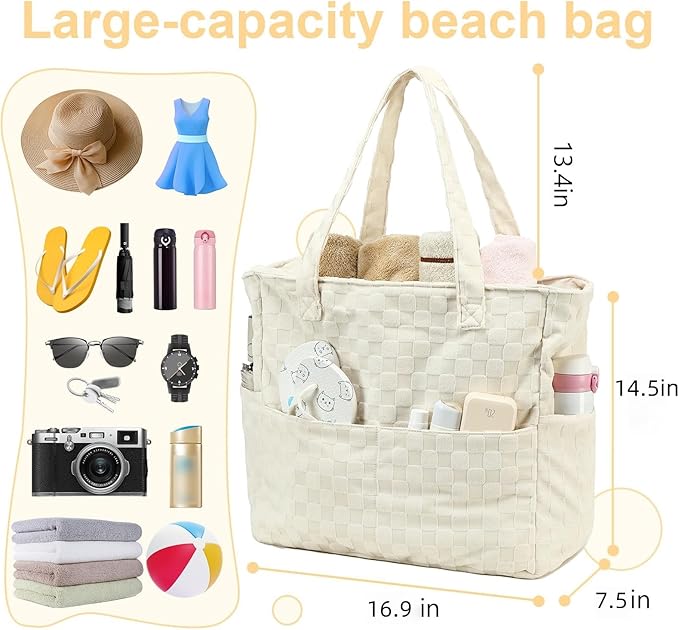 LEDAOU Large Beach Tote Bag Women Waterproof Sandproof Zipper Beach Tote Bag - Image 6