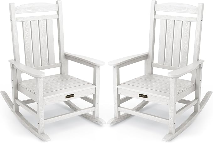 SERWALL Outdoor Rocking Chair Set of 2, HDPE Patio Rocking Chair All-Weather by SERWALL