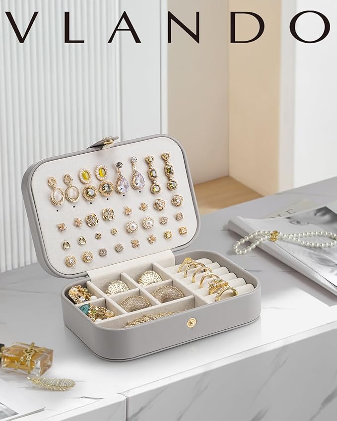 Vlando Travel Jewelry Case, PU Leather Travel Jewelry Box - Image 7