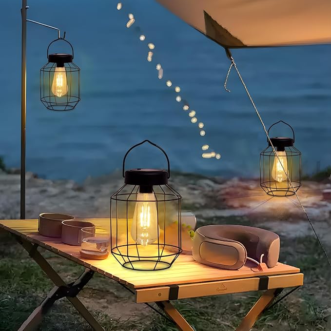Solar Lights Outdoor Waterproof, Solar Lantern 2 Pack, Metal Hanging Outdoor - Image 2