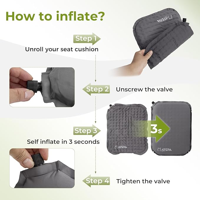 ATEPA Inflatable Stadium Seat Cushion, Self-Inflating Memory Foam Stadium Seats - Image 3