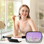 Personalized Travel Cosmetic Bag Waterproof Makeup Bags, Custom Name Clear PVC Organizer Case Toiletries Container Bag, Romantic Purple Curtain Glittering