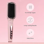 L'ANGE HAIR Le Vite Straightening Brush | Heated Hair Tool for Smoother, Frizz-Controlled Look | Dual-Voltage Hot Brush Straightener for Effortless Styling & Shine | Ceramic Standard Size (Blush)