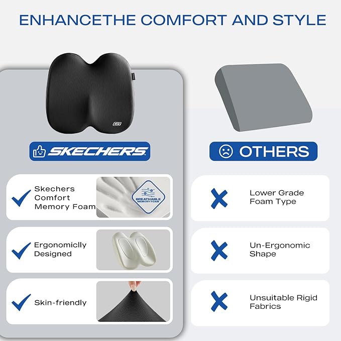 Skechers Memory Foam Seat Cushion, Ribbed Fabric Office Chair Cushion - Image 6