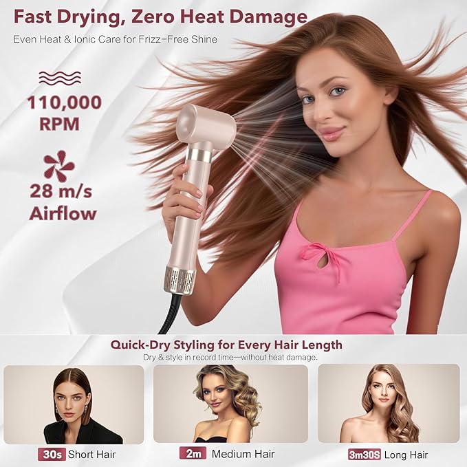 StyleVibe 8-in-1 Air Styler, Hair Dryer & Blow Dryer Brush with Travel Case - Auto Wrap Curls (L/R), Fast Drying, Thermal Round Brush for Smooth Blowouts & Frizz-Free Volume, No Heat Damage