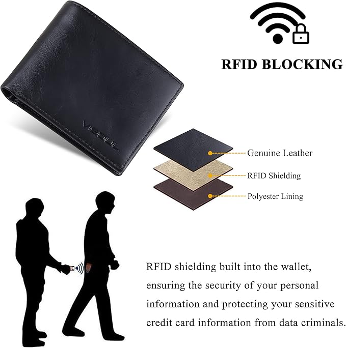 VISOUL Leather Mens Bifold RFID Blocking Wallet - Image 5