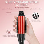 1 1/2 inch Heated Round Brush, 3-in-1 Ceramic Hair Curler Straightener and Volumizer with Negative Ions, Electric Styling Brush Curling Iron for All Hair Types