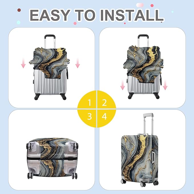 ANNA QUEEN Luxury Marble Gold Luggage Cover, Elegant Black & Grey Suitcase - Image 5
