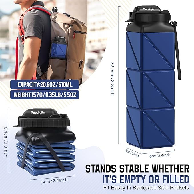 Collapsible Water Bottles 20.6oz Foldable Water Bottle BPA Free Reusable - Image 5