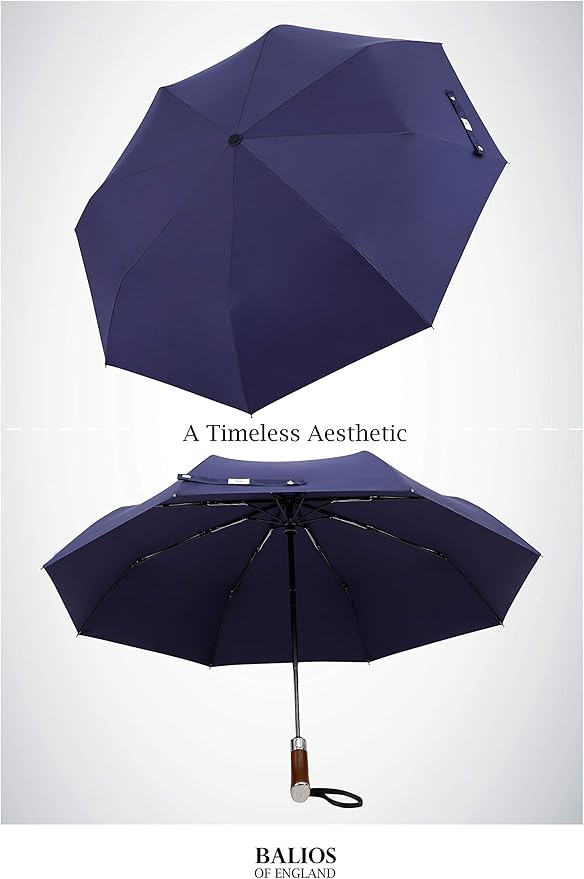 Balios Travel Umbrella Luxurious Golden Hardwood Handle Auto Open & Close - Image 3