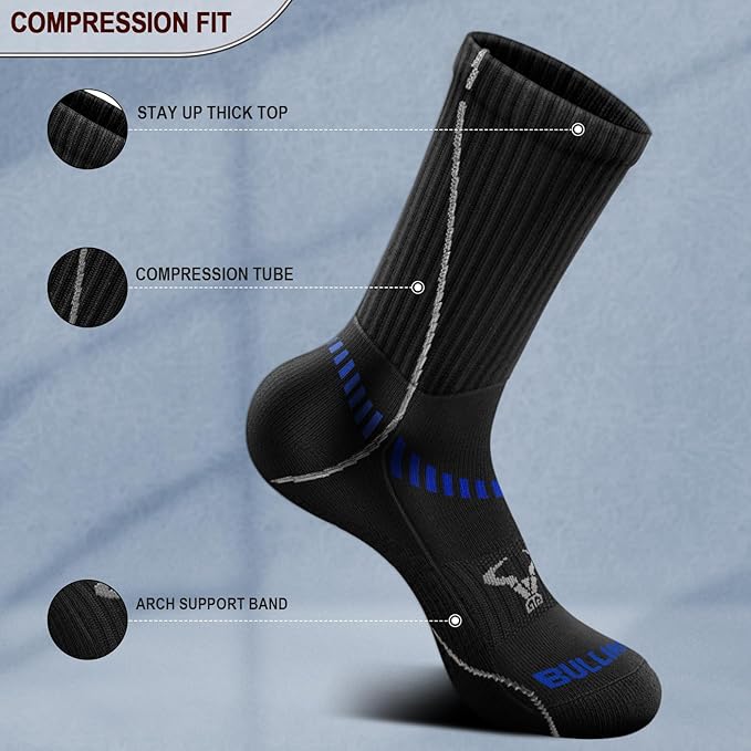 BULLIANT Compression Socks for Men 6Pairs, Athletic Crew Socks Cushioned For - Image 4