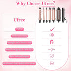 Ufree 7-in-1 Curling Iron Set with Interchangeable Ceramic Barrels, Curling Wand Set with Thermal Brush, Hair Straightener and Wand Curling Iron, Versatile Styling Hair Curlers Set, Gifts for Women