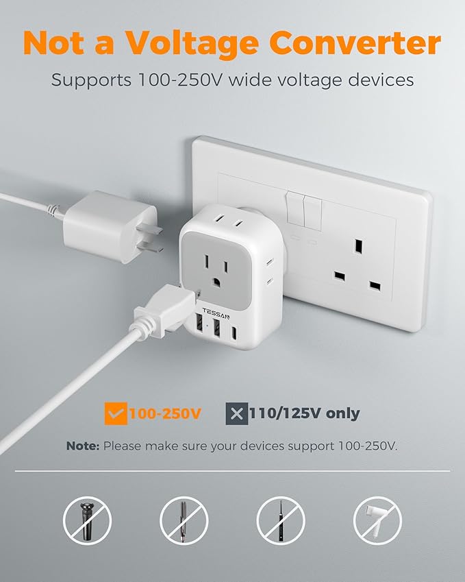 UK Adapters for Travel 2 Pack, TESSAN Type G US to UK Plug Adapter - Image 6