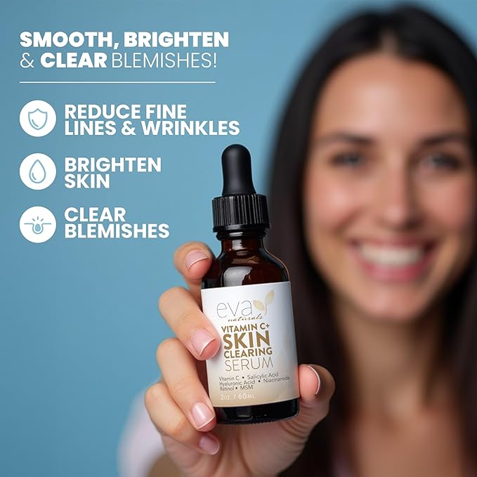 Vitamin C Serum for Face with Retinol & Salicylic Acid – Skin Clearing Acne Spot Treatment with Niacinamide, Hyaluronic Acid, MSM – Anti-Aging Facial Serum for Dark Spots and Blemishes, 2 Fl Oz