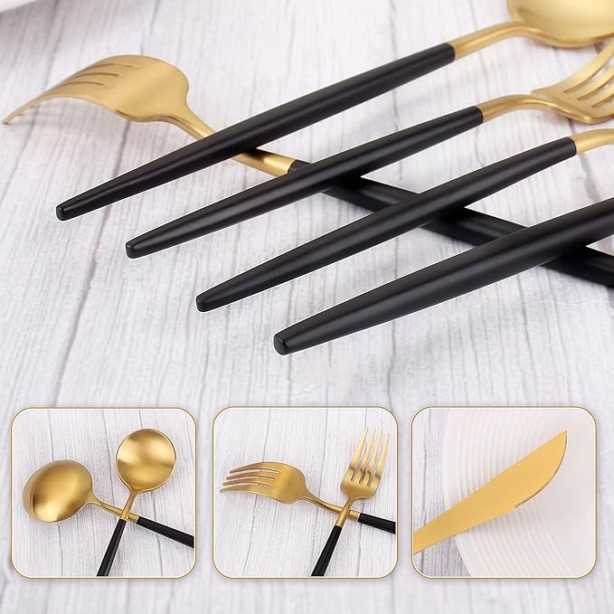 Matte Gold Silverware Set With Black Handle, IBIILII JEFF 20 Pieces Stainless - Image 4