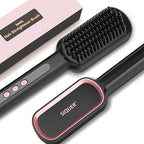 Hair Straightener Brush - SIQUER Ionic Hair Straightening Brush with 13 Temps LCD Display 45s Fast Heating 60mins Auto-Off Anti-Scald Ceramic Hair Straightener Comb for Home Salon, Black