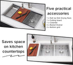 COMLLEN 33 Inch Double Bowl Undermount Kitchen Sink, 33x19 Inch Workstation 16 - Image 5