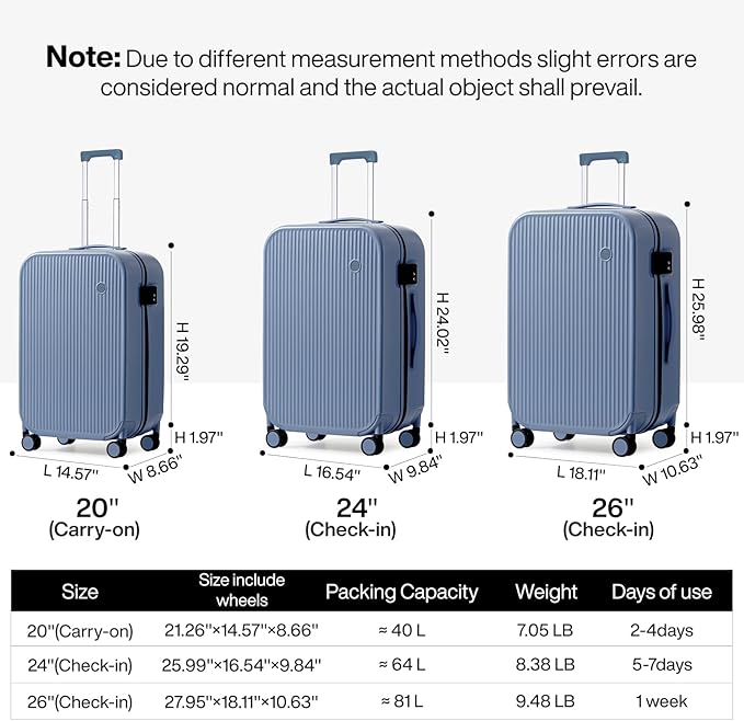 mixi Hardside PC Suitcase 24 Inch Checked Luggage Spinner Wheels TSA - Image 6
