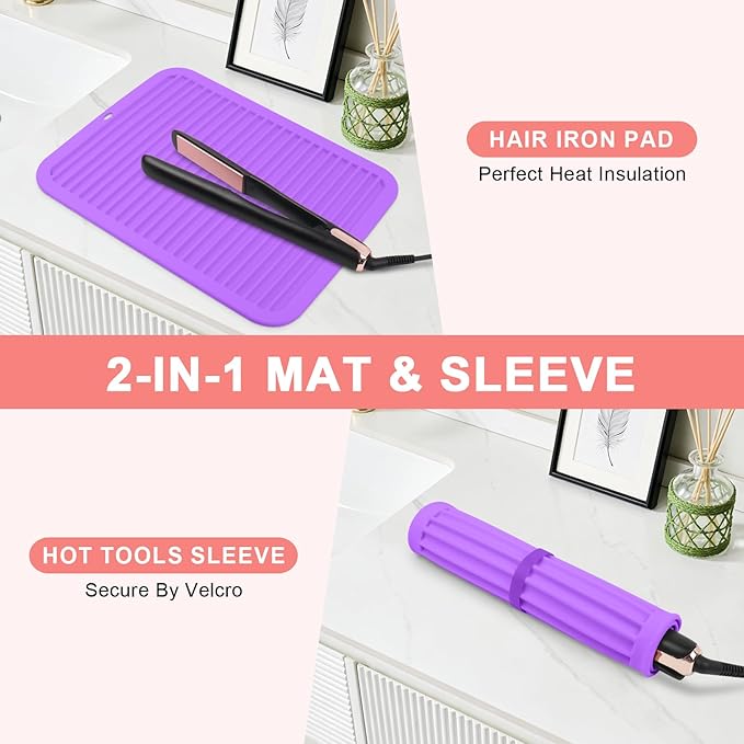 Oversize Silicone Heat Resistant Mat, Professional Hot Hair Tools Mat for Curling Iron, Flat Iron, Hair Straightener, Portable Hot Pad Cover with Velcro for Travel Home Salon(14.2" x 11.0")