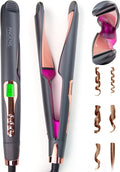 ANGENIL Pro Twist Ceramic Flat Iron 1 Inch, Dual Voltage Hair Straightener and Curler 2 in 1, Multi-Stylers Round Flat Iron Hair Curling Iron, Fast Heating LCD Display, 11 Adjustable Temp (250℉-450 ℉)