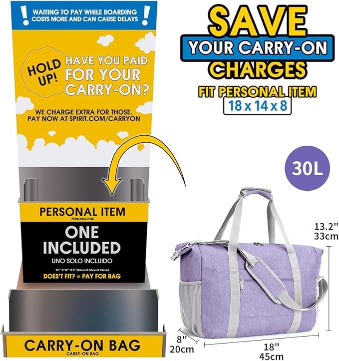 Narwey 18x14x8 Inches Travel Bag Spirit Airlines Frontier Personal Item Bag - Image 2
