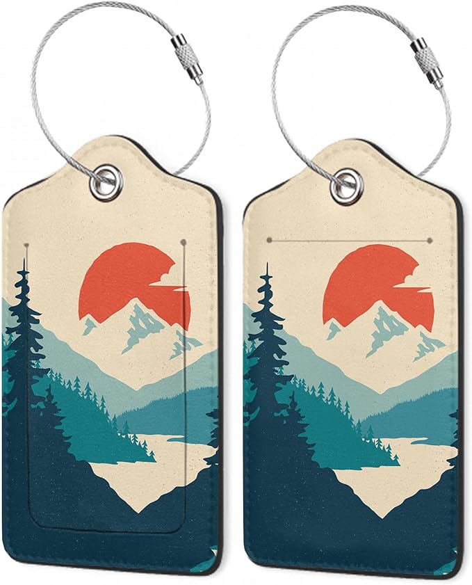 Luggage Tag for Suitcase, Mountain Sun Forest Design by Gearsly
